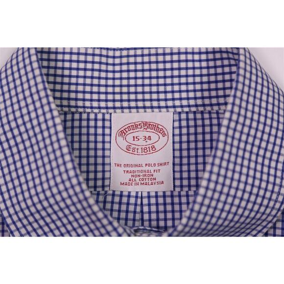 Brooks Brothers Blue/White Checkered Non-Iron Cotton Dress Shirt (38) 15-34 - Picture 7 of 7